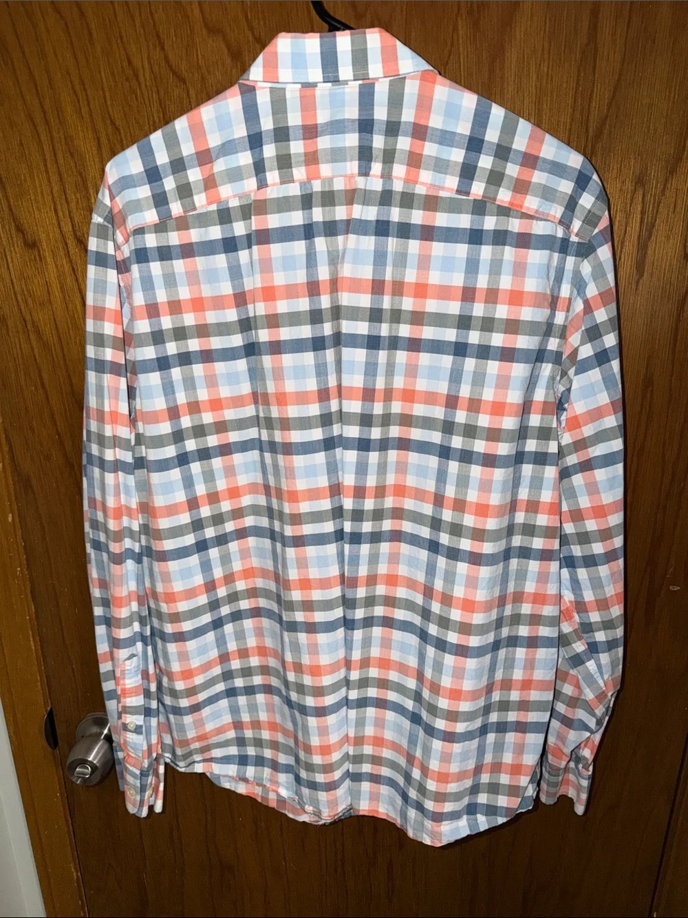 Banana Republic Coral, Light Blue & Gray Plaid Button-Down Shirt